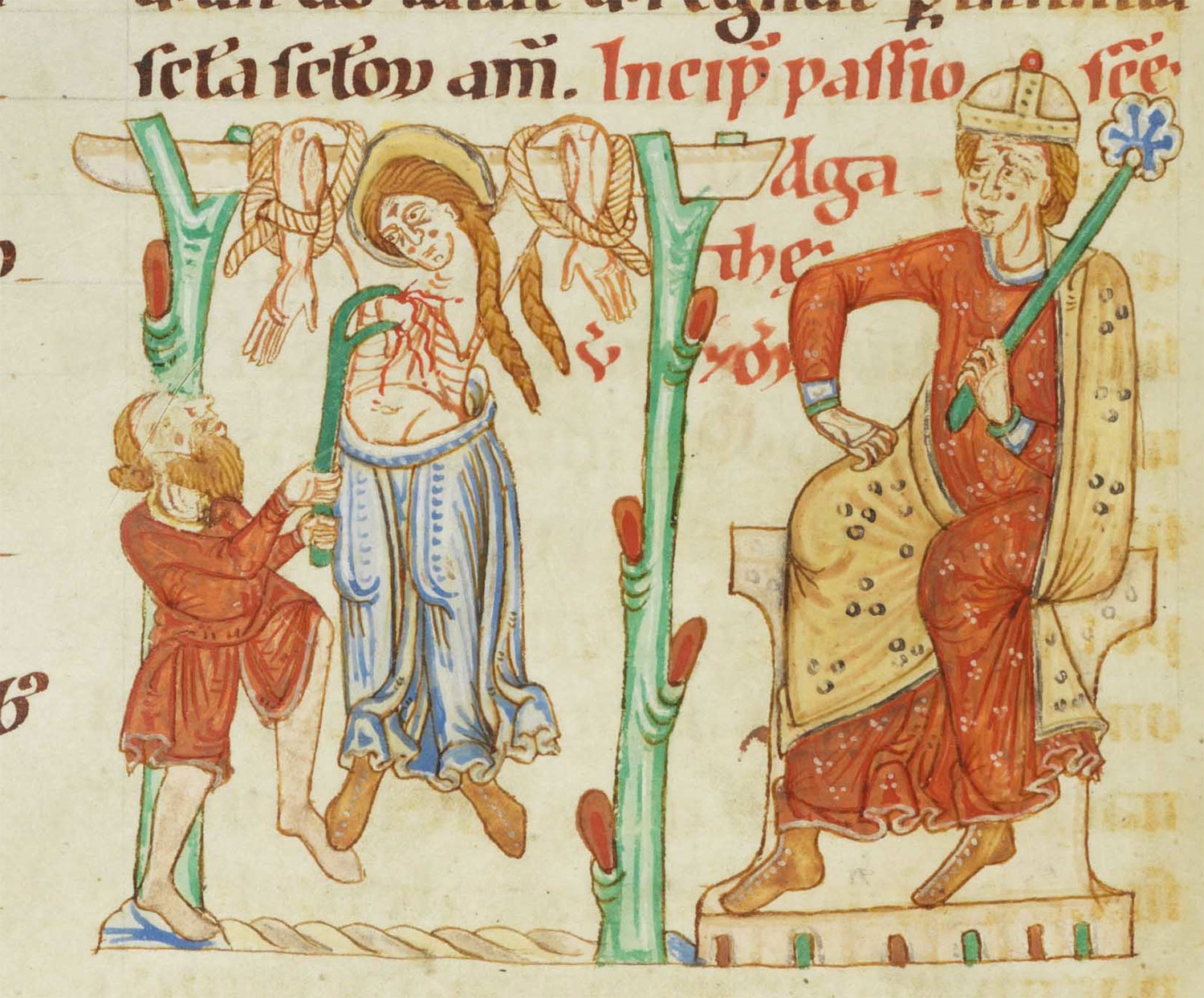 Agathas martyrium i manuskriptet Weißenauer Passionale fra ca. 1170-1200